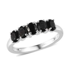 STACKABLE  1.10ctw Natural Black Spinel 5 Stone Ring Sterling Silver Size 5
