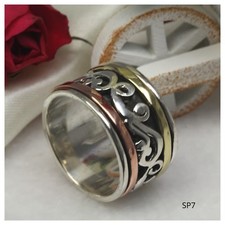 sterling spinner Two-Tone Sterling Silver & Gold Spinner Band Ring with Filigree Center