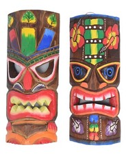 2 Colorato Tiki Maschere 30cm di Legno Parete da Caraibi