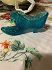 Vintage BLUEISH GREEN Fenton Shoe Daisy and Button Pattern Collectible Slipper