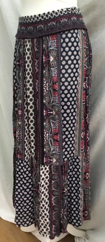 Monsoon Peasant Skirt Block Print Hippie Boho Elastic Waist Y2K Vintage Medium - Picture 9 of 12