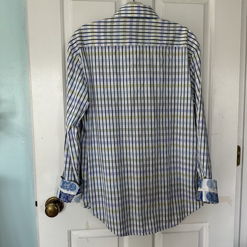 Robert Graham Mens M Embroidered & Striped Button Up Long Sleeve Flip Cuff Shirt - Picture 3 of 15