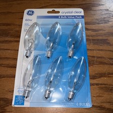 GE Crystal Clear 60W Candelabra Decorative Bulbs 6-Pack Sealed B Type Old School
