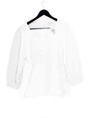 Fat Face Damen Bluse M weiß 100% Baumwolle 3/4 Arm Rundhals Basic