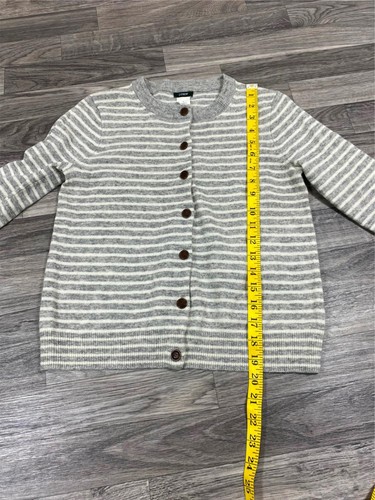 J.CREW Button Up Crewneck Grey/White Striped Wool Cashmere Sweater Women's Small - Picture 7 of 10