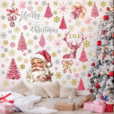 80 Pcs Pink Merry Christmas Wall Sticker Santa Claus Christmas Window Decals ...