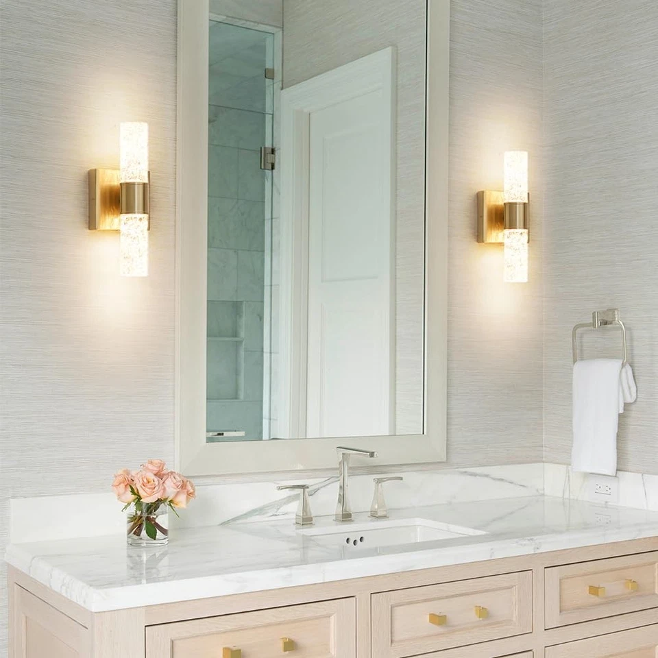 Crystal LED Wall Sconces Set of 2, Brushed Gold Bathroom Light Fixtures, Mode... - Image 4 of 4