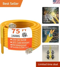 Flexible 75 Ft 14/3 Outdoor Extension Cord - Bright Yellow for High Visibility