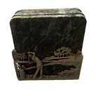 FORT USA Pewter Golf Themed Coaster Set/4 Green Sq GRANITE Coasters Felt Backs