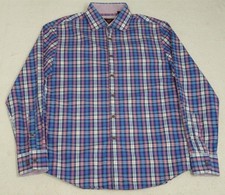 James Tattersall Dress Shirt Mens M 15.5-16 Pink Blue Check Button Up Flip Cuff