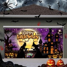 Halloween Garage Door Decorations Cover Banner 7x16ft Scary Halloween Backdro...