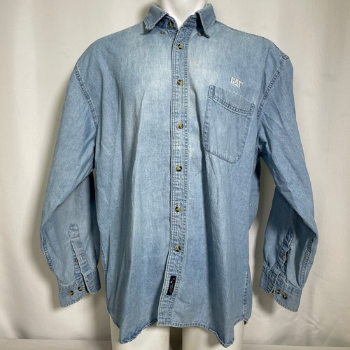 Caterpillar CAT Workwear Light Wash Denim Button Down Shirt Men's 2XL