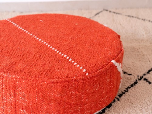 20x20 Marokkanische Handarbeit Pouf Berber Kelim Teppich Orange Bodenkissen - Bild 4 von 5