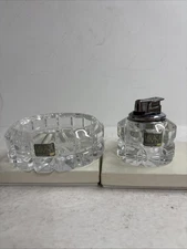 Mikasa Lead Crystal Glass Table Cigarette Lighter and Ashtray Nesting Set