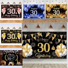30th Birthday Decor Men Women Black Gold Happy Birthday Backdrop Background