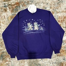 90s Morning Sun purple snow cat sweatshirt XL grandma sweater