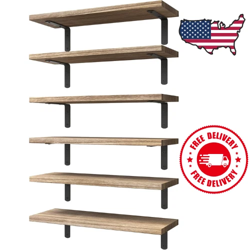 Wood Floating Shelves Set of 6 Shelves for Wall Decor - Rustic Brown
Opens in a new window or tab