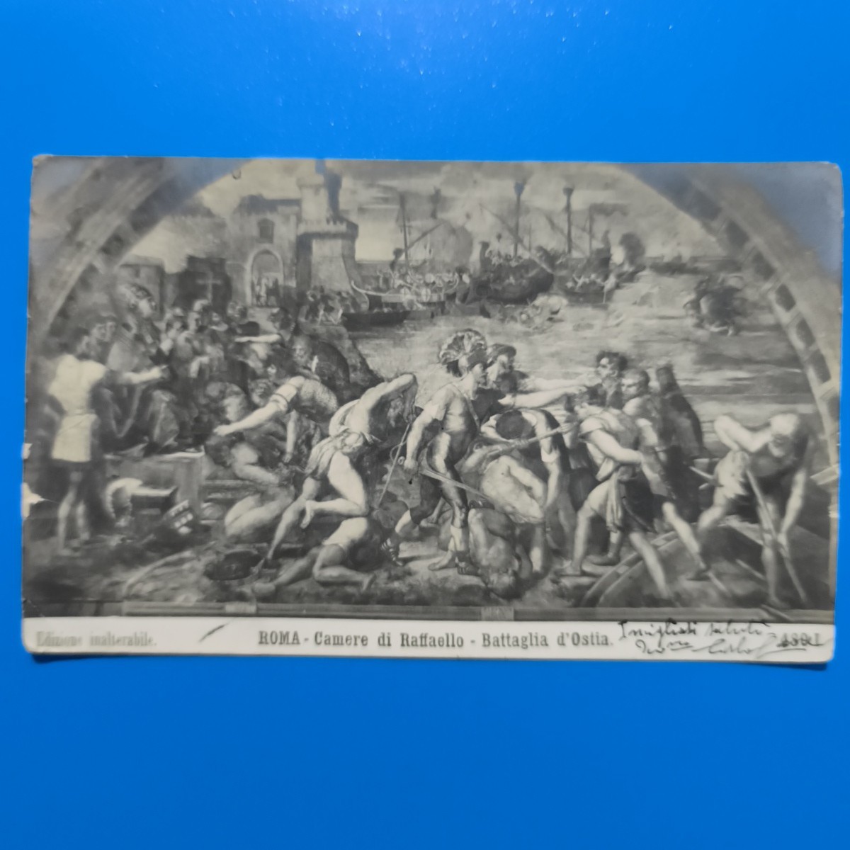 ROMA CAMERE DI RAFFAELLO BATTAGLIA AD OSTIA VIAGGIATA D’EPOCA – CARTOLINA B/N