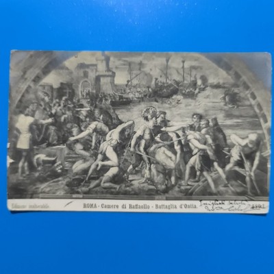 ROME CHAMBERS OF RAFFAELLO BATTLE HOSTAGE TRAVELLED VINTAGE - POSTCARD B/N