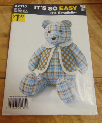 Simplicity Memory Bear It's So Easy Sewing Pattern A2115 UNCUT 2012