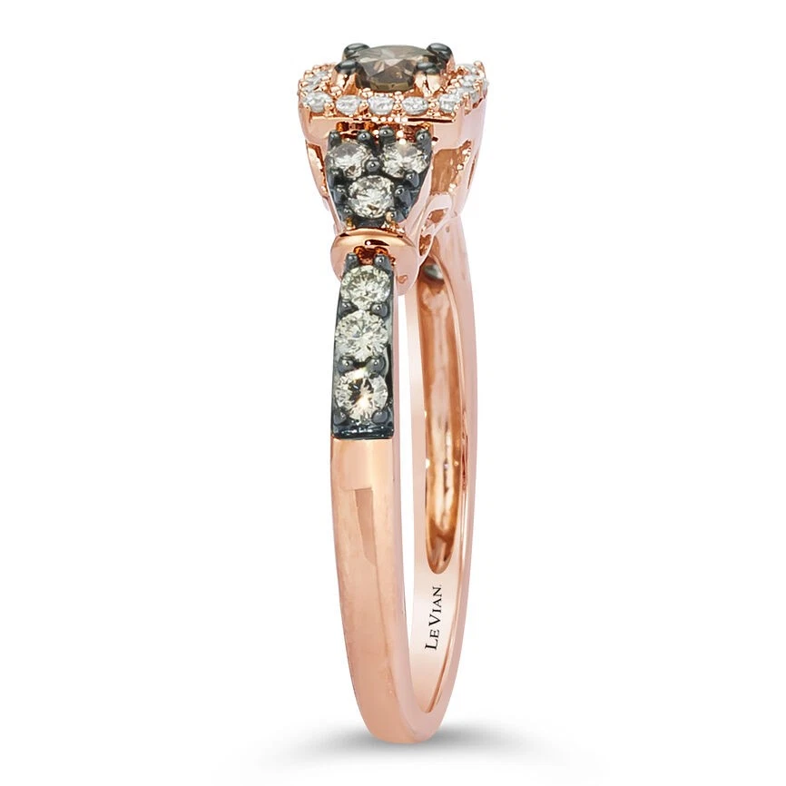 LeVian 14K Rose Gold Halo Fashion Ring with White & Chocolate Diamond Size 5.25 - Image 3 of 4