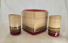 Tissue Box Cover 6.5x6 w/matching Bath Tumblers 4.75x2.75 Ceramic Madison Stripe