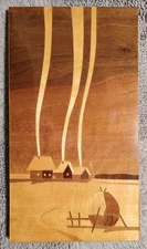 Картина Панно декоративное Дымок лак дерево шпон СССР 70-е годы Винтаж