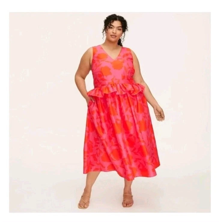 Abito midi Kate Spade NY x Target donna classico rosa peplo con volant taglie forti 14