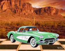 1958 Corvette Car Rt 66 Choice Of Photo Tin Sign Mouse Pad Canvas Or Framed