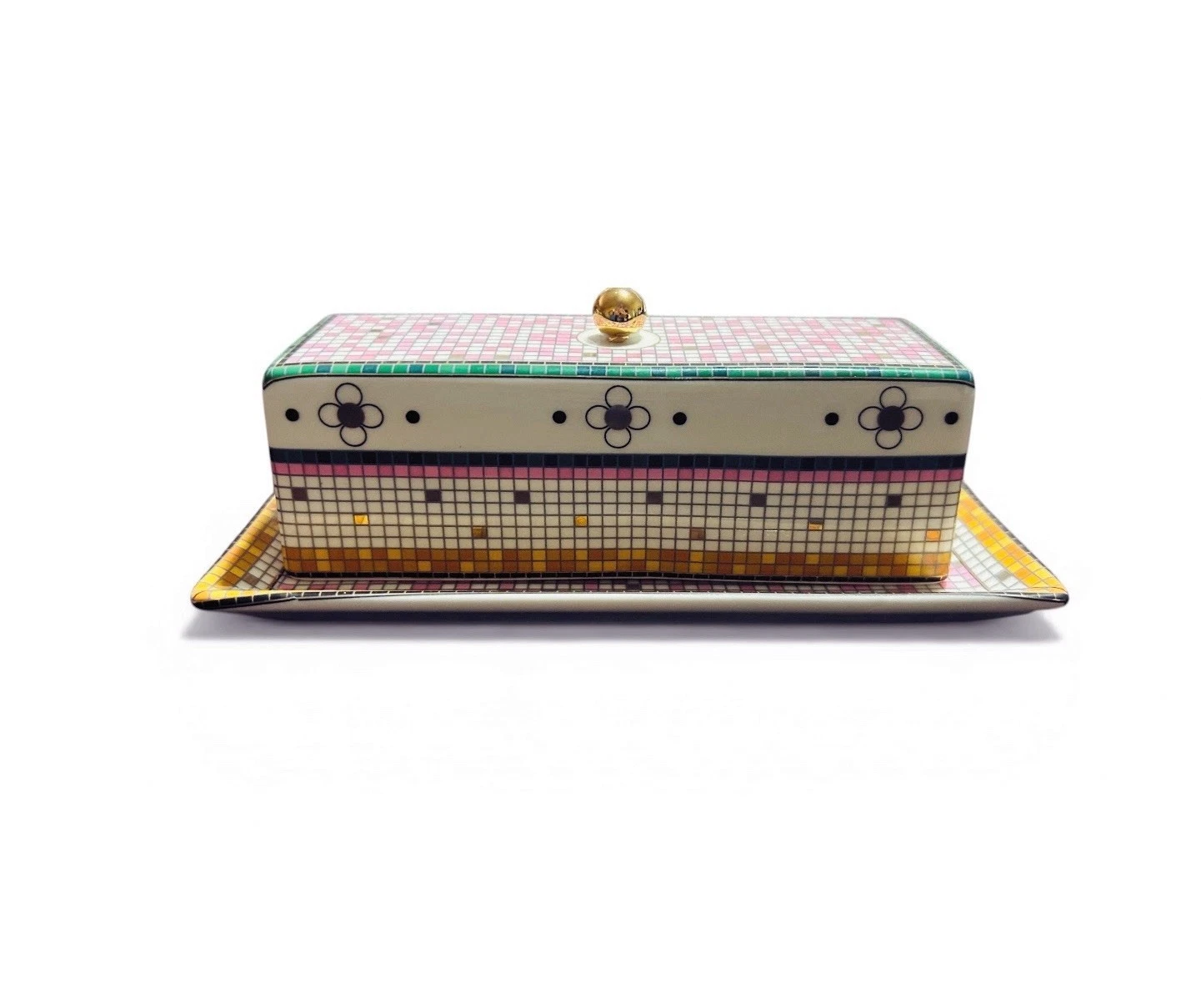 Anthropologie Bistro Garden Tile Butterfly Covered Butter Dish Stoneware NEW
