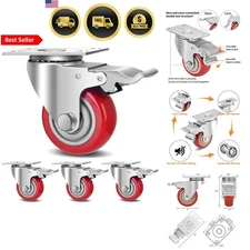 Heavy Duty Swivel Caster Wheels with Brakes Set of 4 Industrial Polyurethane ...