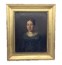 Exquisite Antique Oil Painting Swiss Gulzviller Woman  Portrait 1800s