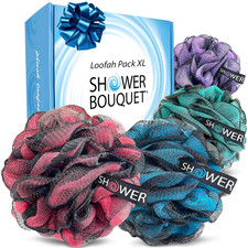 Loofah-Charcoal Bath-Sponge Xl-Color-4-Pack // Extra Large 75G Soft Mesh Black L