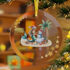Mermaid Holiday Glass Ornaments, Whimsical Christmas Decor, Personalized