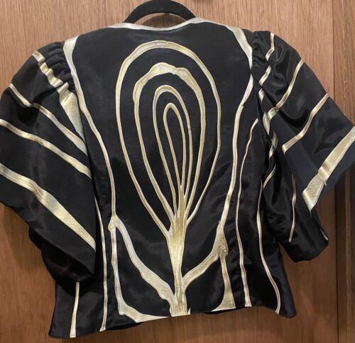 Chaqueta Corta Terry & Toni Negra S Puff Pintado Dorado Abstracto Árbol Remolinos Bolero - Imagen 3 de 9