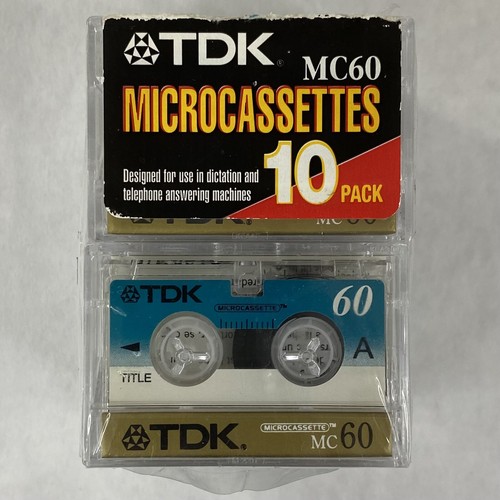 TDK Pack of 10 MC60 Microcassette Tapes in Jewel Cases For Dictation