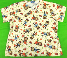 ScrubWear yellow scarecrow pumpkin Halloween unisex 2 pocket scrub top size L
