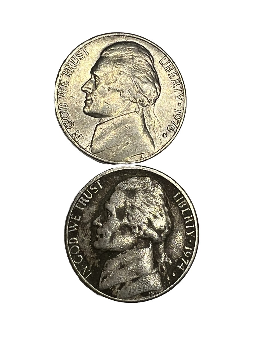 1974-1976 D Jefferson Nickel 2 Coins VERY RARE DARK COLOR