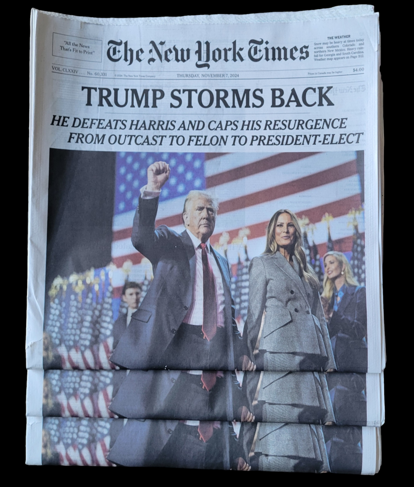 NEW YORK TIMES NOVEMBER 7, 2024 DONALD TRUMP WINS 47TH PRESIDENTIAL ELECTION