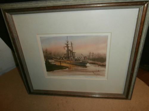 Mary Ellen Golden signed Watercolor Art Print of US Battleship