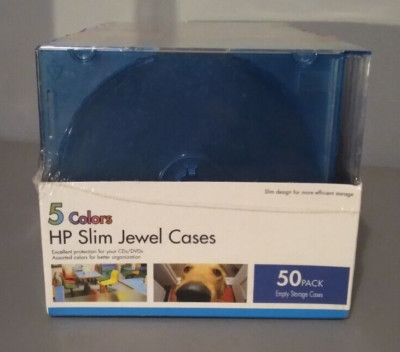 HP 5 Colors CD's / DVD's  Slim Jewel Cases * 50 Pack Empty Storage Cases NEW