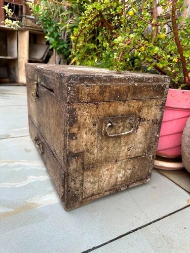 1800's Ancient Wooden Hand Carved Brass One Drawer Trunk Box Chest Box - Picture 5 of 21