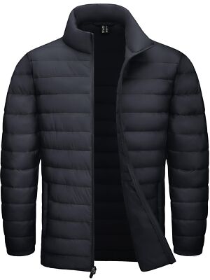 Men's Lightweight Padded Thick Jackets Full-Zip Warm Coat Winter Quilted Outwear
