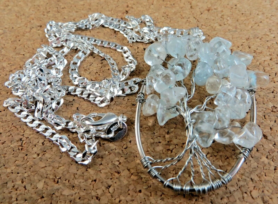 Новый синий аквамарин дерево жизни подвеска серебро 26» цепочка ожерелье #514 - Изображение 3 из 4