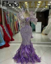 2025 New Beading Feather Evening Dress Plus Size Chic Formal Prom Party Gowns