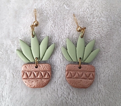 Women's Artisan Jewelry Handmade Clay Dangle Drop Earrings Succulent Plant  Gold | eBay