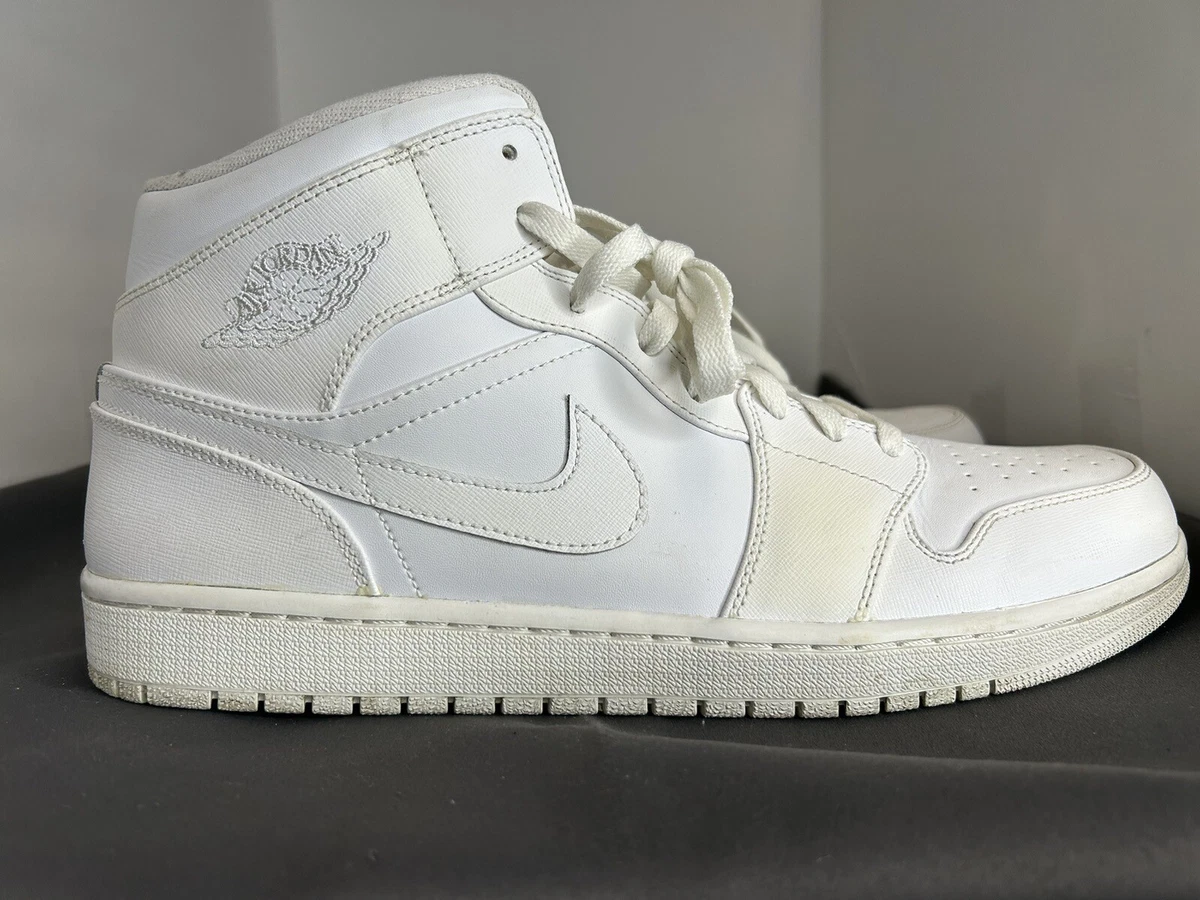 Nike Air Jordan 1 Retro Mid Triple White 554724-100 Mens Shoes Size 15