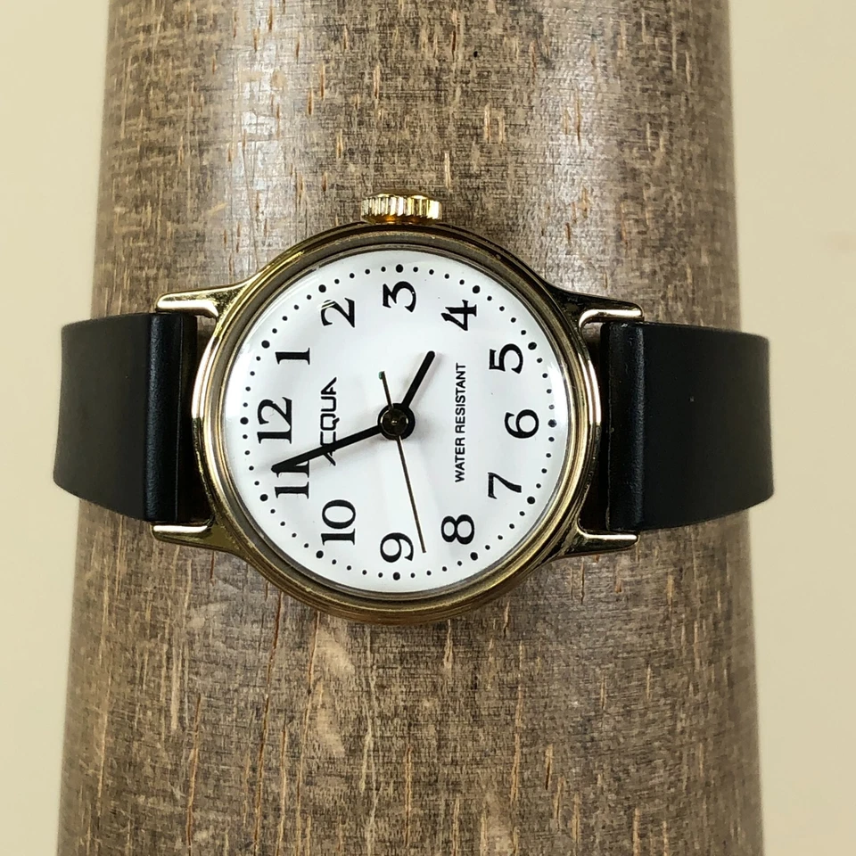 Женские механические аналоговые часы Acqua Timex черная кожа круглые 25 мм завод 6 1/4 дюйма - Изображение 2 из 4