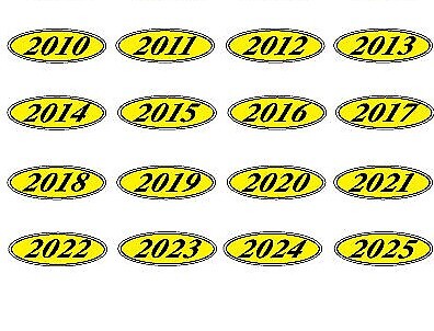 CAR DEALER OVAL MODEL YEAR STICKER 2010-2025 LARGE1 PK WINDSHIELD STICKER YE/BLK