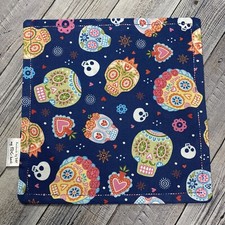 EDC HANK W/MICROFIBER BACK 8  CRYSTAL SUGAR SKULLS BLUE BACKGROUND HANDKERCHIEF